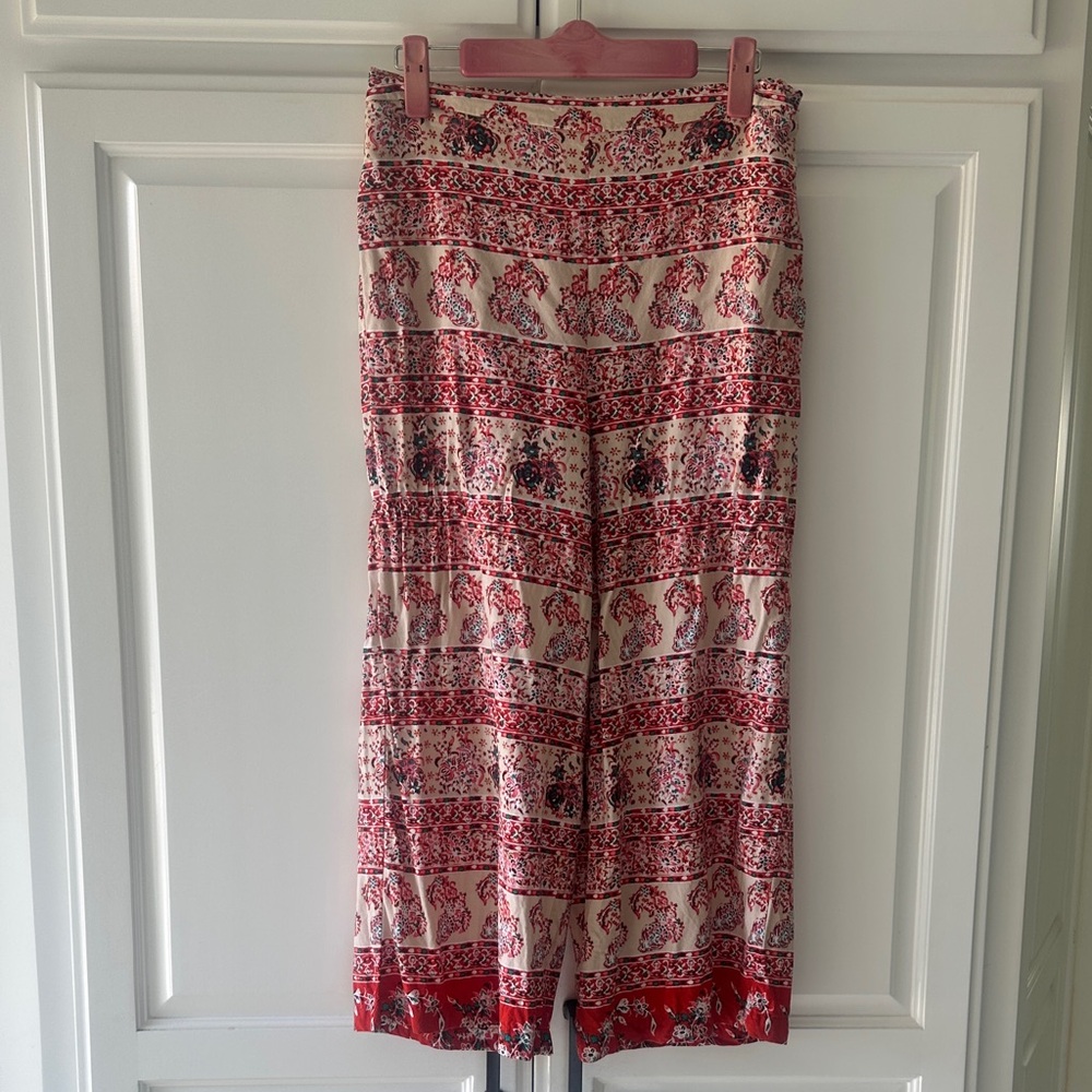 Red and White Boho Wide-Leg Pants